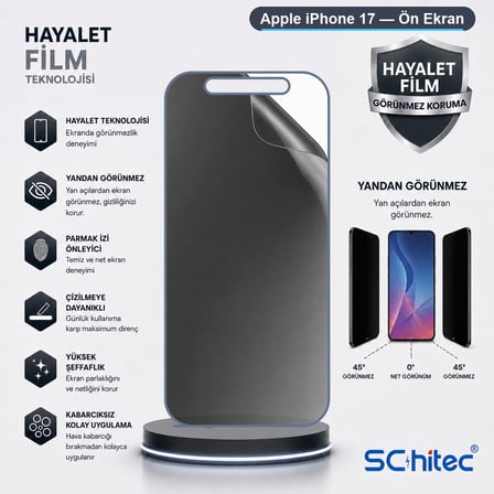 SChitec Apple iPhone 17 Uyumlu Ön Yüzey Hayalet Privacy Hidrojel Ekran Koruyucu