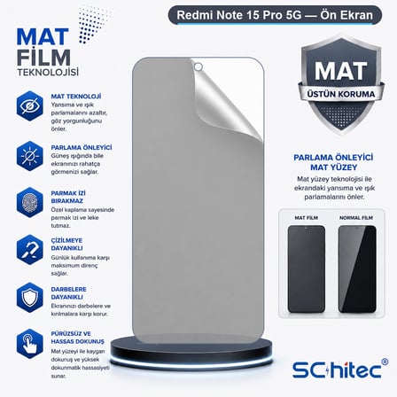 SChitec Redmi Note 15 Pro 5G Uyumlu Ön Yüzey Mat Hidrojel Ekran Koruyucu