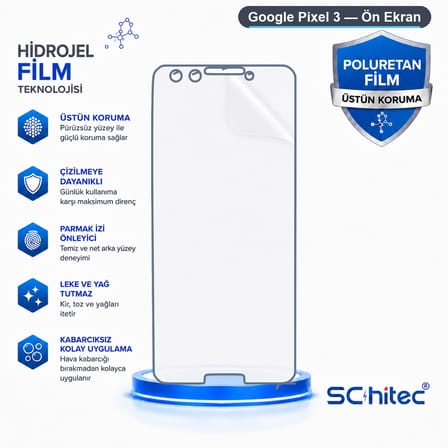 SChitec Google Pixel 3 Uyumlu Ön Yüzey Nano Şeffaf Hidrojel Ekran Koruyucu