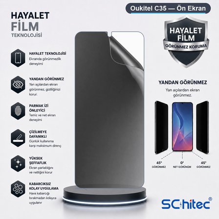 SChitec Oukitel C35 Uyumlu Ön Yüzey Hayalet Privacy Hidrojel Ekran Koruyucu