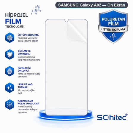 SChitec SAMSUNG Galaxy A02 Uyumlu Ön Yüzey Nano Şeffaf Hidrojel Ekran Koruyucu