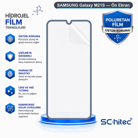 SChitec SAMSUNG Galaxy M21S Uyumlu Ön Yüzey Nano Şeffaf Hidrojel Ekran Koruyucu