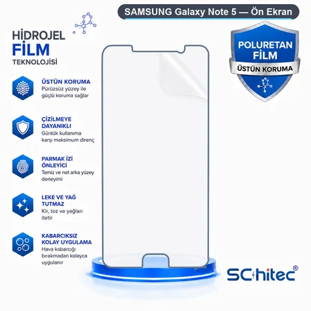 SChitec SAMSUNG Galaxy Note 5 Uyumlu Ön Yüzey Nano Şeffaf Hidrojel Ekran Koruyucu