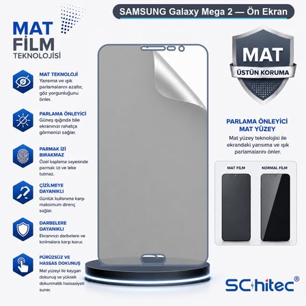 SChitec SAMSUNG Galaxy Mega 2 Uyumlu Ön Yüzey Mat Hidrojel Ekran Koruyucu