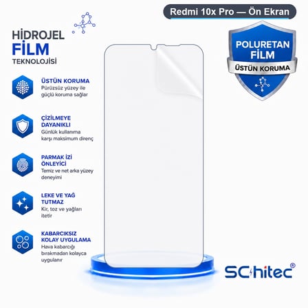 SChitec Redmi 10x Pro Uyumlu Ön Yüzey Nano Şeffaf Hidrojel Ekran Koruyucu