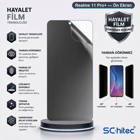 SChitec Realme 11 Pro+ Uyumlu Ön Yüzey Hayalet Privacy Hidrojel Ekran Koruyucu