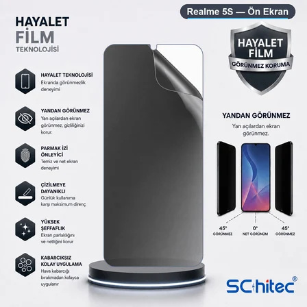 SChitec Realme 5S Uyumlu Ön Yüzey Hayalet Privacy Hidrojel Ekran Koruyucu