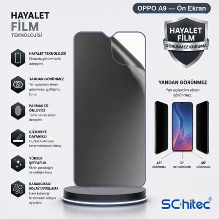 SChitec OPPO A9 Uyumlu Ön Yüzey Hayalet Privacy Hidrojel Ekran Koruyucu