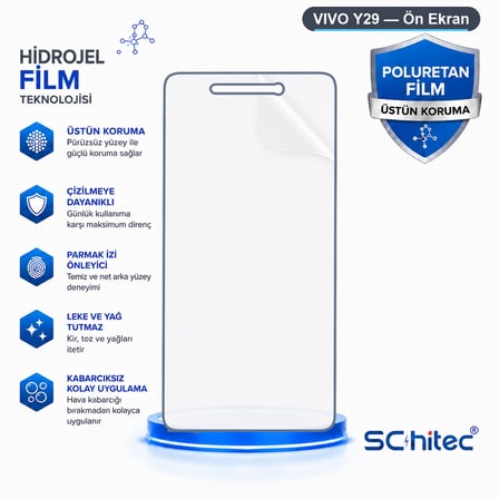 SChitec VIVO Y29 Uyumlu Ön Yüzey Nano Şeffaf Hidrojel Ekran Koruyucu