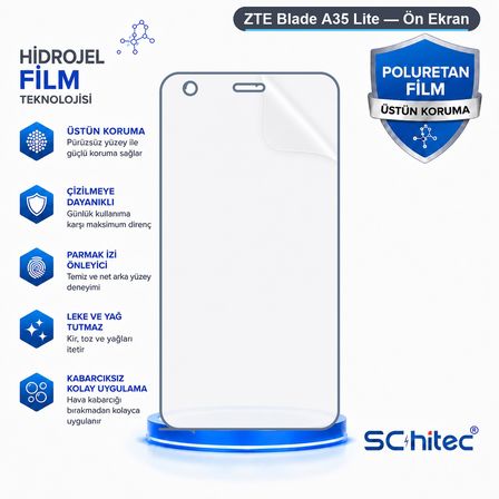SChitec ZTE Blade A35 Lite Uyumlu Ön Yüzey Nano Şeffaf Hidrojel Ekran Koruyucu