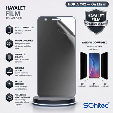 SChitec NOKIA C02 Uyumlu Ön Yüzey Hayalet Privacy Hidrojel Ekran Koruyucu