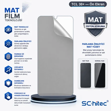 SChitec TCL 30+ Uyumlu Ön Yüzey Mat Hidrojel Ekran Koruyucu