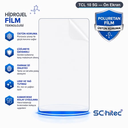 SChitec TCL 10 5G Uyumlu Ön Yüzey Nano Şeffaf Hidrojel Ekran Koruyucu