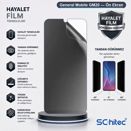 SChitec General Mobile GM20 Uyumlu Ön Yüzey Hayalet Privacy Hidrojel Ekran Koruyucu