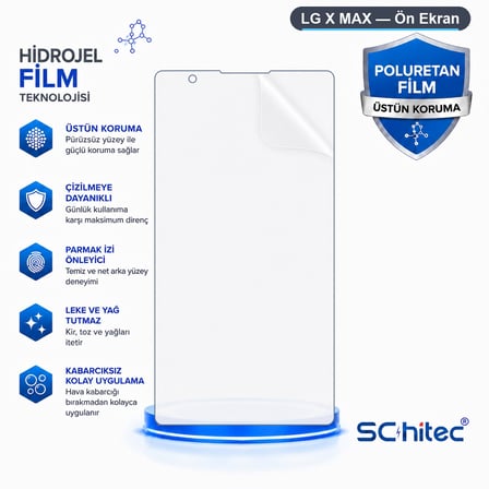 SChitec LG X MAX Uyumlu Ön Yüzey Nano Şeffaf Hidrojel Ekran Koruyucu