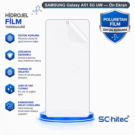SChitec SAMSUNG Galaxy A51 5G UW Uyumlu Ön Yüzey Nano Şeffaf Hidrojel Ekran Koruyucu