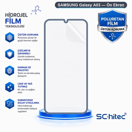 SChitec SAMSUNG Galaxy A03 Uyumlu Ön Yüzey Nano Şeffaf Hidrojel Ekran Koruyucu