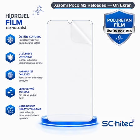 SChitec Xiaomi Poco M2 Reloaded Uyumlu Ön Yüzey Nano Şeffaf Hidrojel Ekran Koruyucu