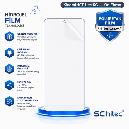 SChitec Xiaomi 10T Lite 5G Uyumlu Ön Yüzey Nano Şeffaf Hidrojel Ekran Koruyucu