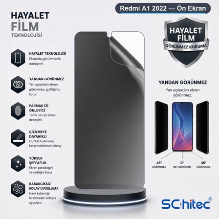 SChitec Redmi A1 2022 Uyumlu Ön Yüzey Hayalet Privacy Hidrojel Ekran Koruyucu