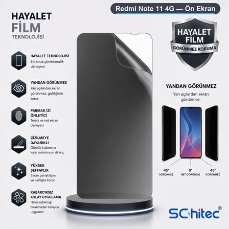 SChitec Redmi Note 11 4G Uyumlu Ön Yüzey Hayalet Privacy Hidrojel Ekran Koruyucu