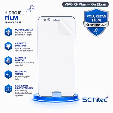 SChitec VIVO X9 Plus Uyumlu Ön Yüzey Nano Şeffaf Hidrojel Ekran Koruyucu