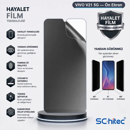 SChitec VIVO V21 5G Uyumlu Ön Yüzey Hayalet Privacy Hidrojel Ekran Koruyucu