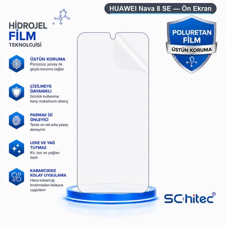 SChitec HUAWEI Nava 8 SE Uyumlu Ön Yüzey Nano Şeffaf Hidrojel Ekran Koruyucu