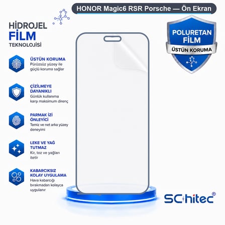 SChitec HONOR Magic6 RSR Porsche Uyumlu Ön Yüzey Nano Şeffaf Hidrojel Ekran Koruyucu