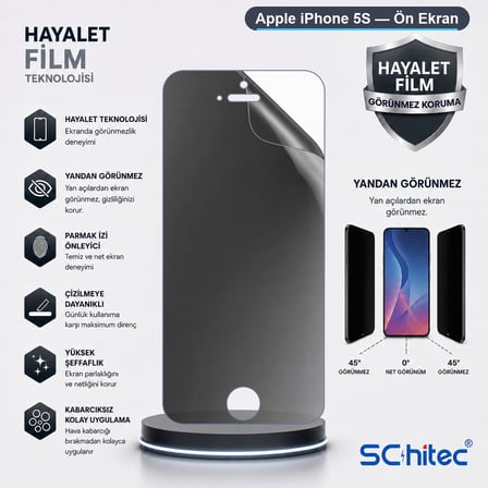 SChitec Apple iPhone 5S Uyumlu Ön Yüzey Hayalet Privacy Hidrojel Ekran Koruyucu