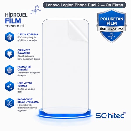 SChitec Lenovo Legion Phone Duel 2 Uyumlu Ön Yüzey Nano Şeffaf Hidrojel Ekran Koruyucu