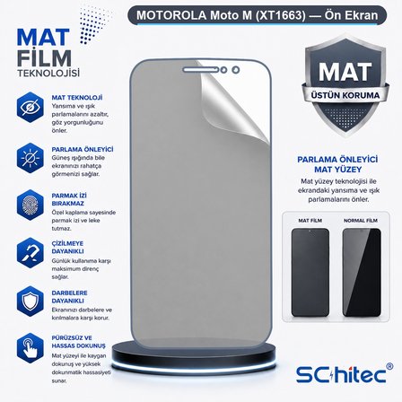 SChitec MOTOROLA Moto M (XT1663) Uyumlu Ön Yüzey Mat Hidrojel Ekran Koruyucu
