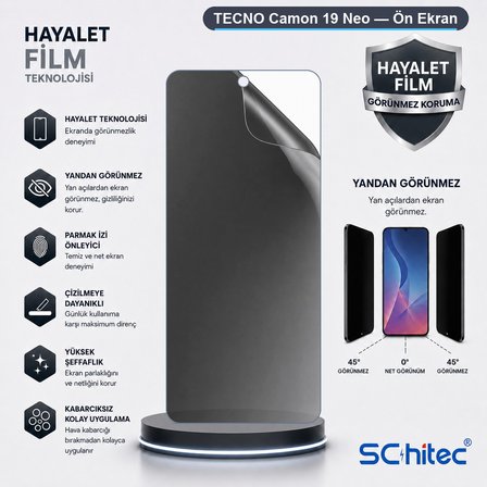SChitec TECNO Camon 19 Neo Uyumlu Ön Yüzey Hayalet Privacy Hidrojel Ekran Koruyucu