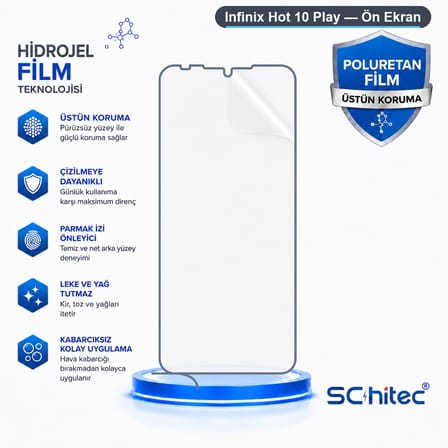 SChitec Infinix Hot 10 Play Uyumlu Ön Yüzey Nano Şeffaf Hidrojel Ekran Koruyucu