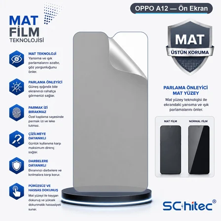 SChitec OPPO A12 Uyumlu Ön Yüzey Mat Hidrojel Ekran Koruyucu