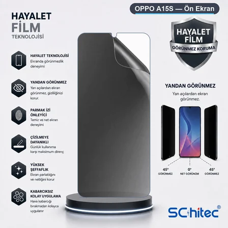 SChitec OPPO A15S Uyumlu Ön Yüzey Hayalet Privacy Hidrojel Ekran Koruyucu