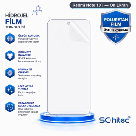 SChitec Redmi Note 10T Uyumlu Ön Yüzey Nano Şeffaf Hidrojel Ekran Koruyucu