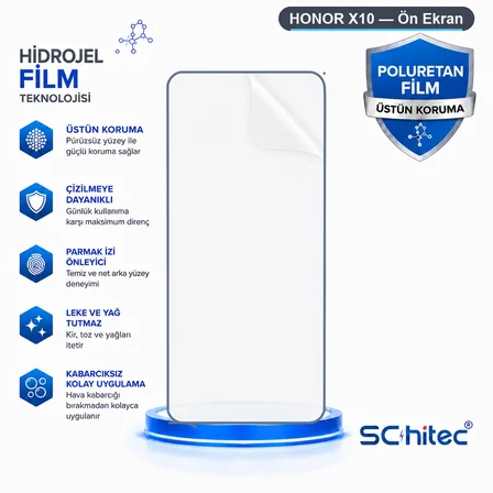 SChitec HONOR X10 Uyumlu Ön Yüzey Nano Şeffaf Hidrojel Ekran Koruyucu