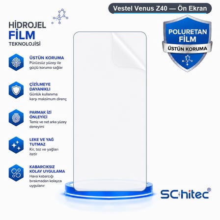 SChitec Vestel Venus Z40 Uyumlu Ön Yüzey Nano Şeffaf Hidrojel Ekran Koruyucu