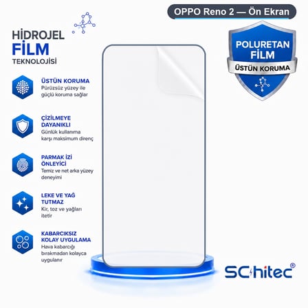 SChitec OPPO Reno 2 Uyumlu Ön Yüzey Nano Şeffaf Hidrojel Ekran Koruyucu