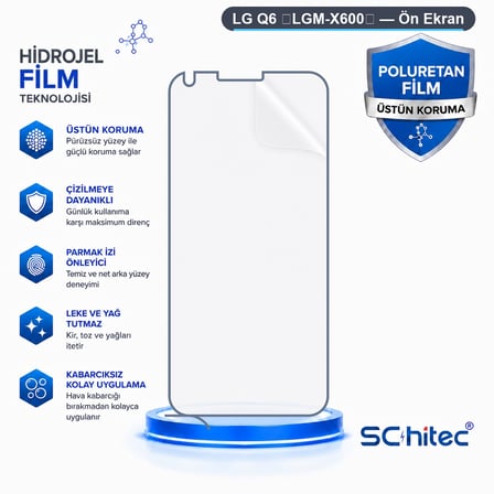SChitec LG Q6 （LGM-X600） Uyumlu Ön Yüzey Nano Şeffaf Hidrojel Ekran Koruyucu