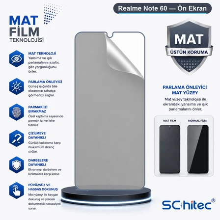 SChitec Realme Note 60 Uyumlu Ön Yüzey Mat Hidrojel Ekran Koruyucu