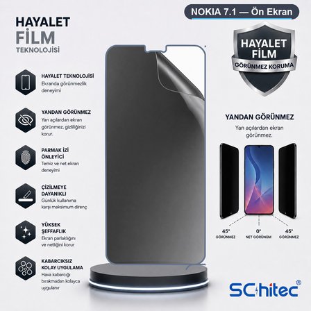 SChitec NOKIA 7.1 Uyumlu Ön Yüzey Hayalet Privacy Hidrojel Ekran Koruyucu