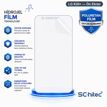 SChitec LG K20+ Uyumlu Ön Yüzey Nano Şeffaf Hidrojel Ekran Koruyucu