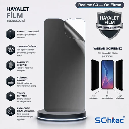 SChitec Realme C3 Uyumlu Ön Yüzey Hayalet Privacy Hidrojel Ekran Koruyucu