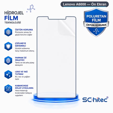 SChitec Lenovo A6000 Uyumlu Ön Yüzey Nano Şeffaf Hidrojel Ekran Koruyucu