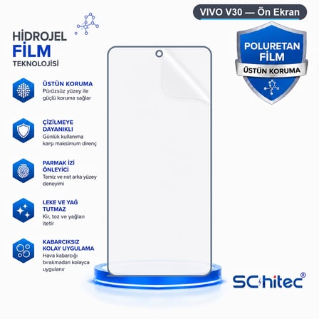 SChitec VIVO V30 Uyumlu Ön Yüzey Nano Şeffaf Hidrojel Ekran Koruyucu