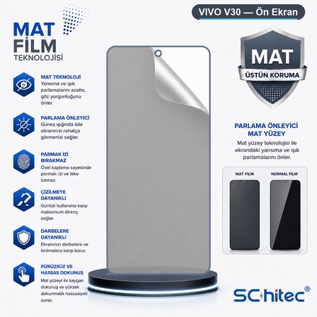 SChitec VIVO V30 Uyumlu Ön Yüzey Mat Hidrojel Ekran Koruyucu