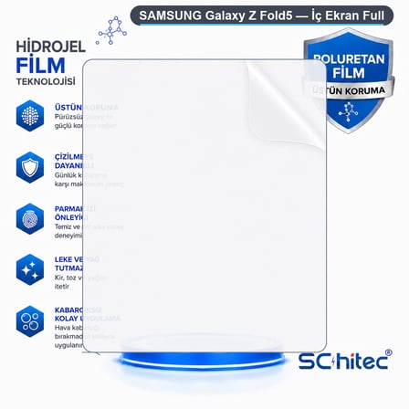 SChitec SAMSUNG Galaxy Z Fold5 Uyumlu İç Ekran Full Şeffaf Nano Hidrojel Ekran Koruyucu