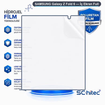 SChitec SAMSUNG Galaxy Z Fold 6 Uyumlu İç Ekran Full Şeffaf Nano Hidrojel Ekran Koruyucu